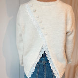 Knit with broderie/button back detail