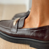 Moccasins Gold Detail Dark Marron Colour