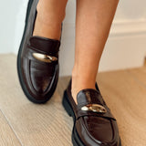 Moccasins Gold Detail Dark Marron Colour