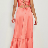 Satin maxi Dress Corail