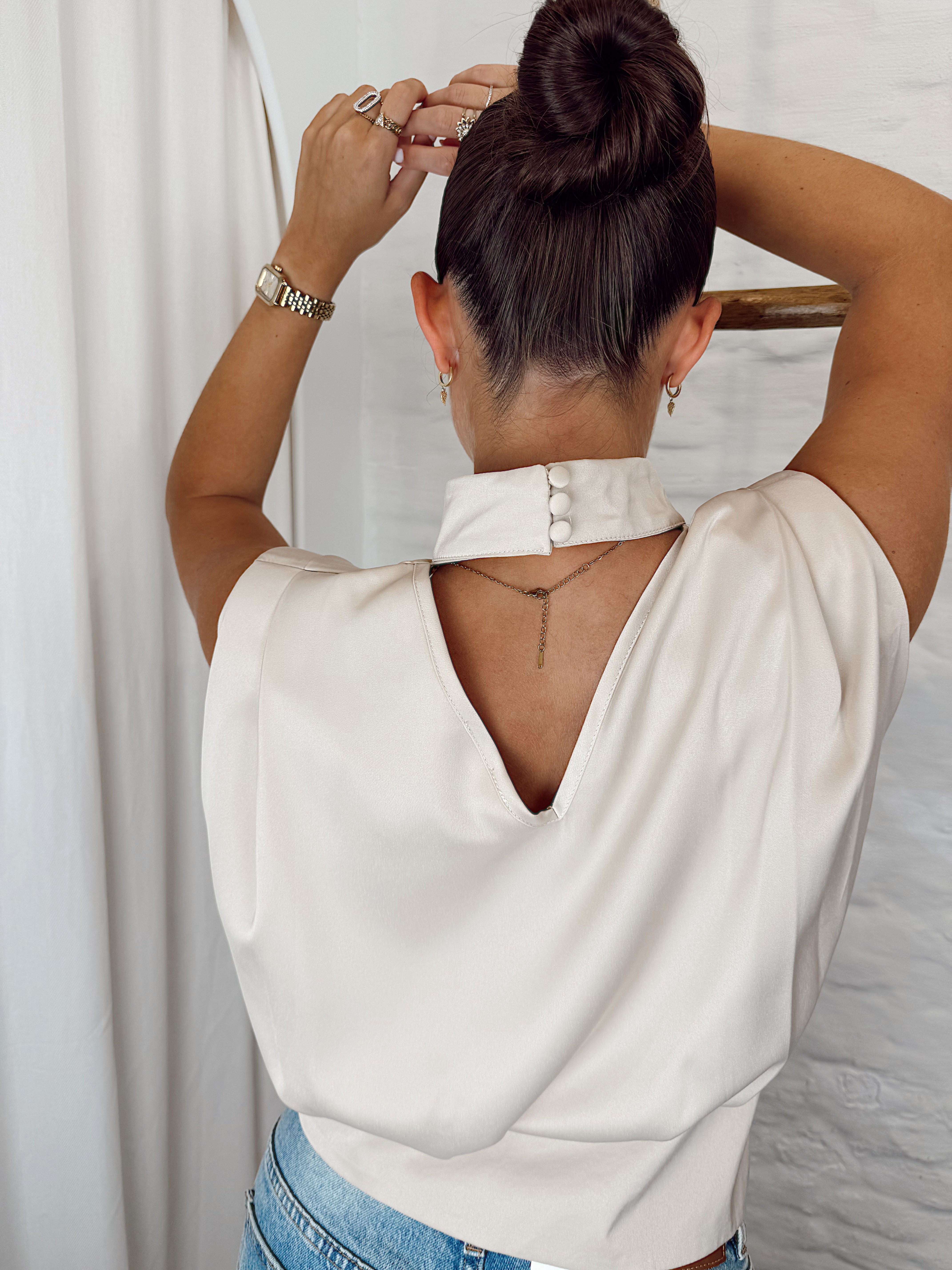 Cropped satin blouse 3975 BEIGE