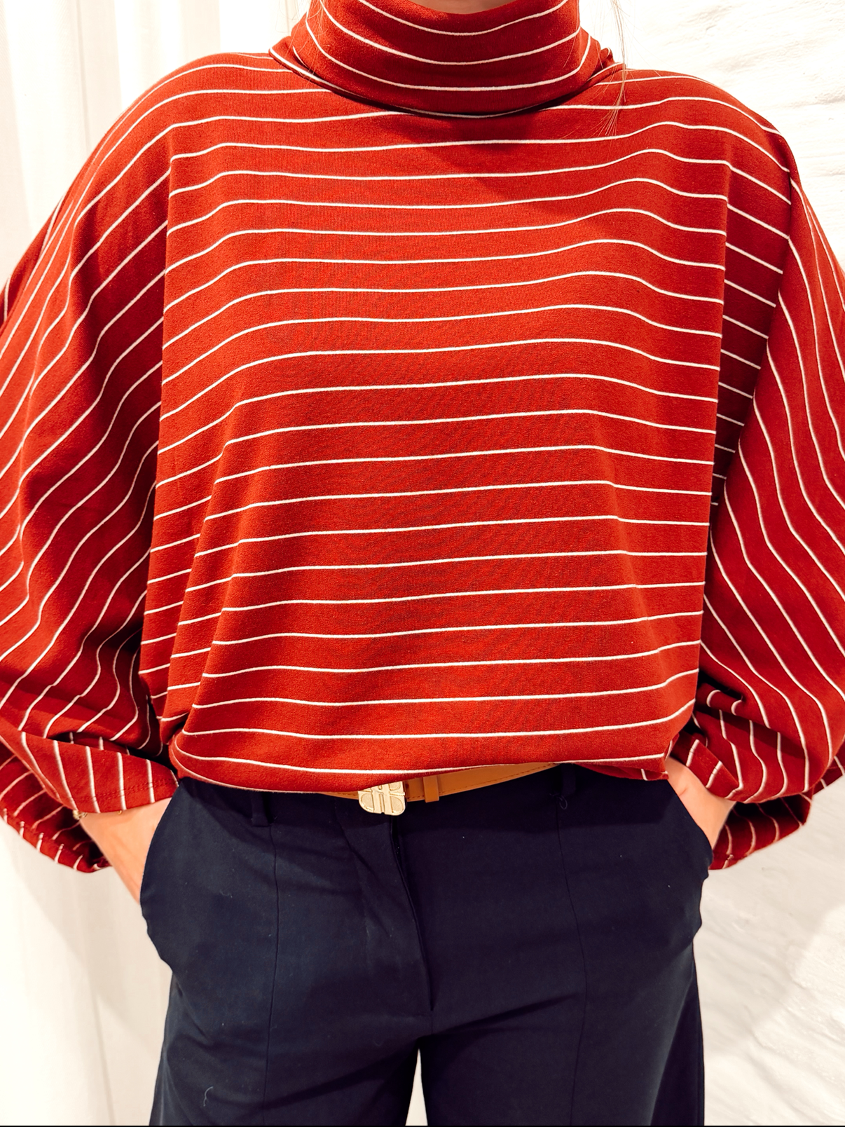 Wide sleeve stripe tee Bordeaux