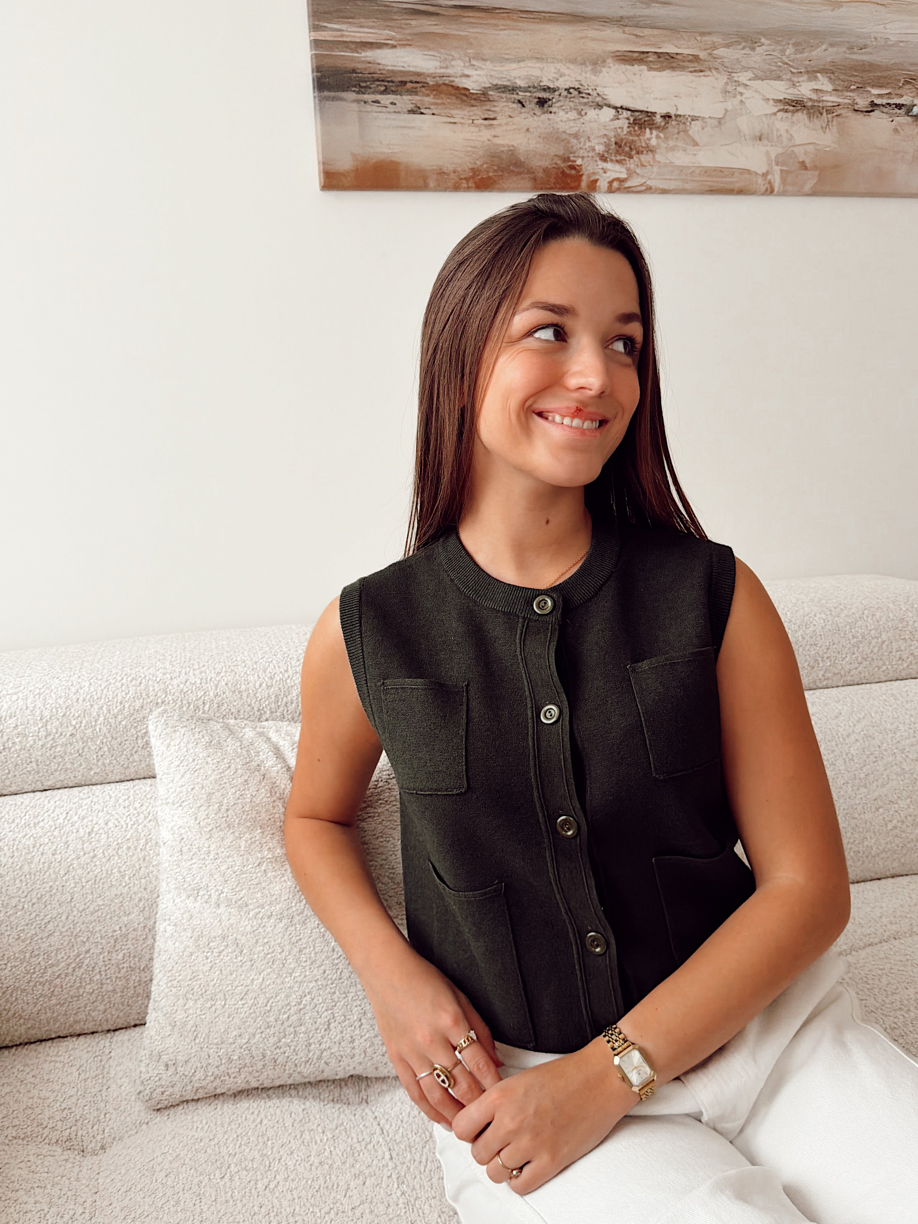 Classy pocket Cardigan Olive - Evita B609