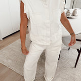 Denim ruffled gilet Ecru GI8121