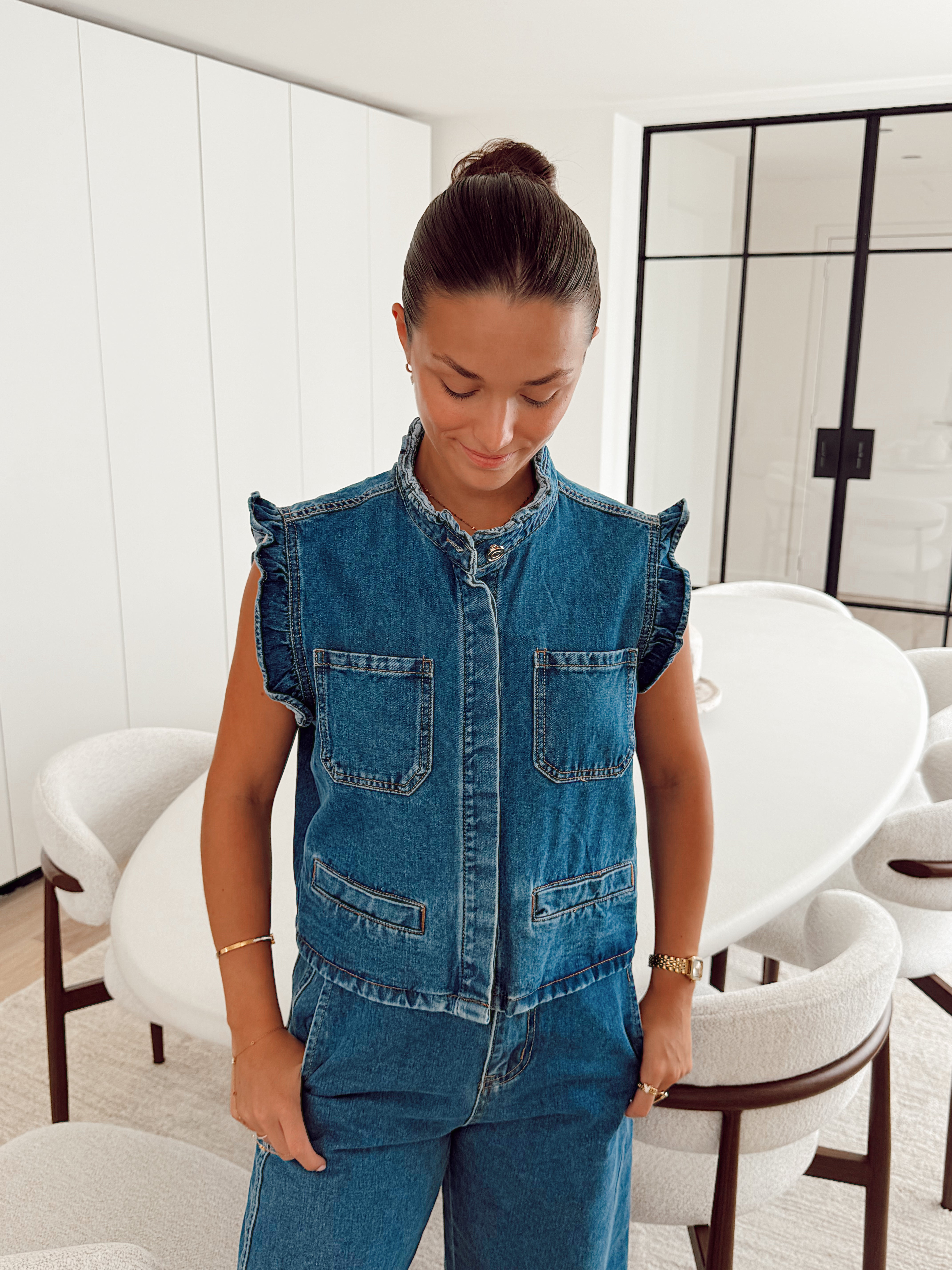 Denim ruffled gilet Jeans GI8121