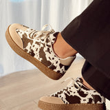 Brown/white print sneakers