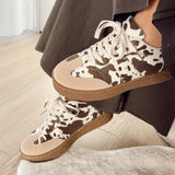 Brown/white print sneakers