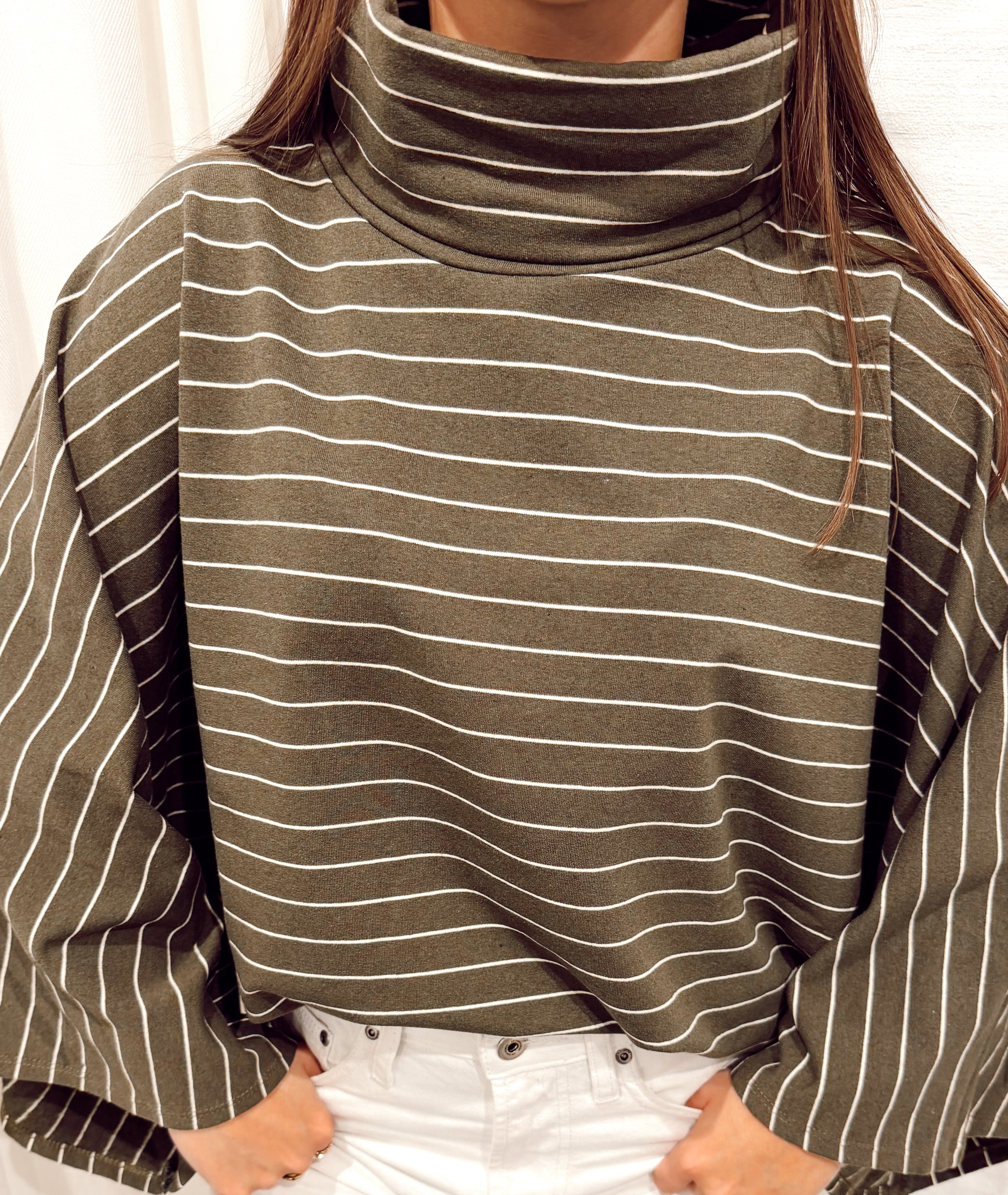 Wide sleeve stripe tee Kaki