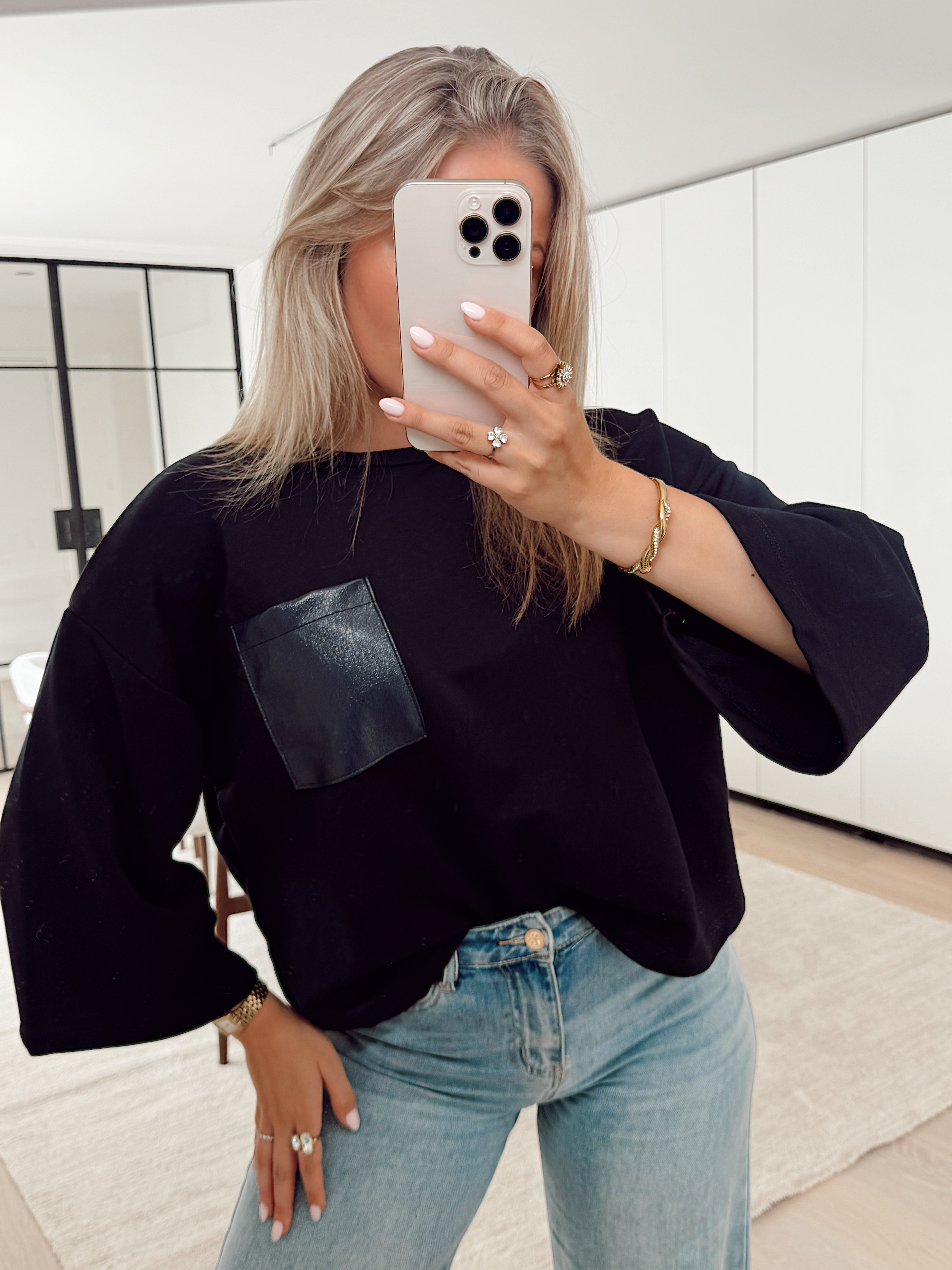 Leather pocket tee - Navy