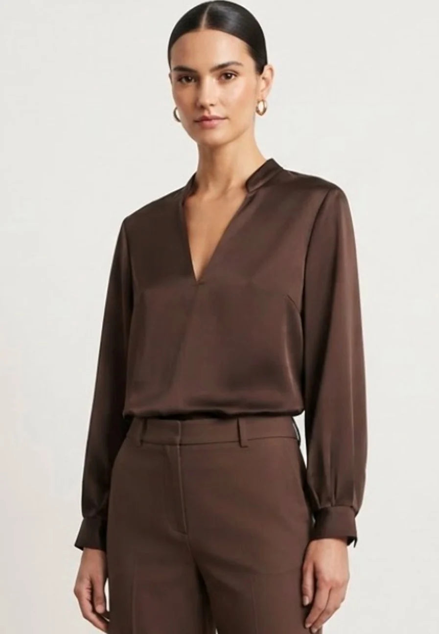 Alma satin blouse brown b610