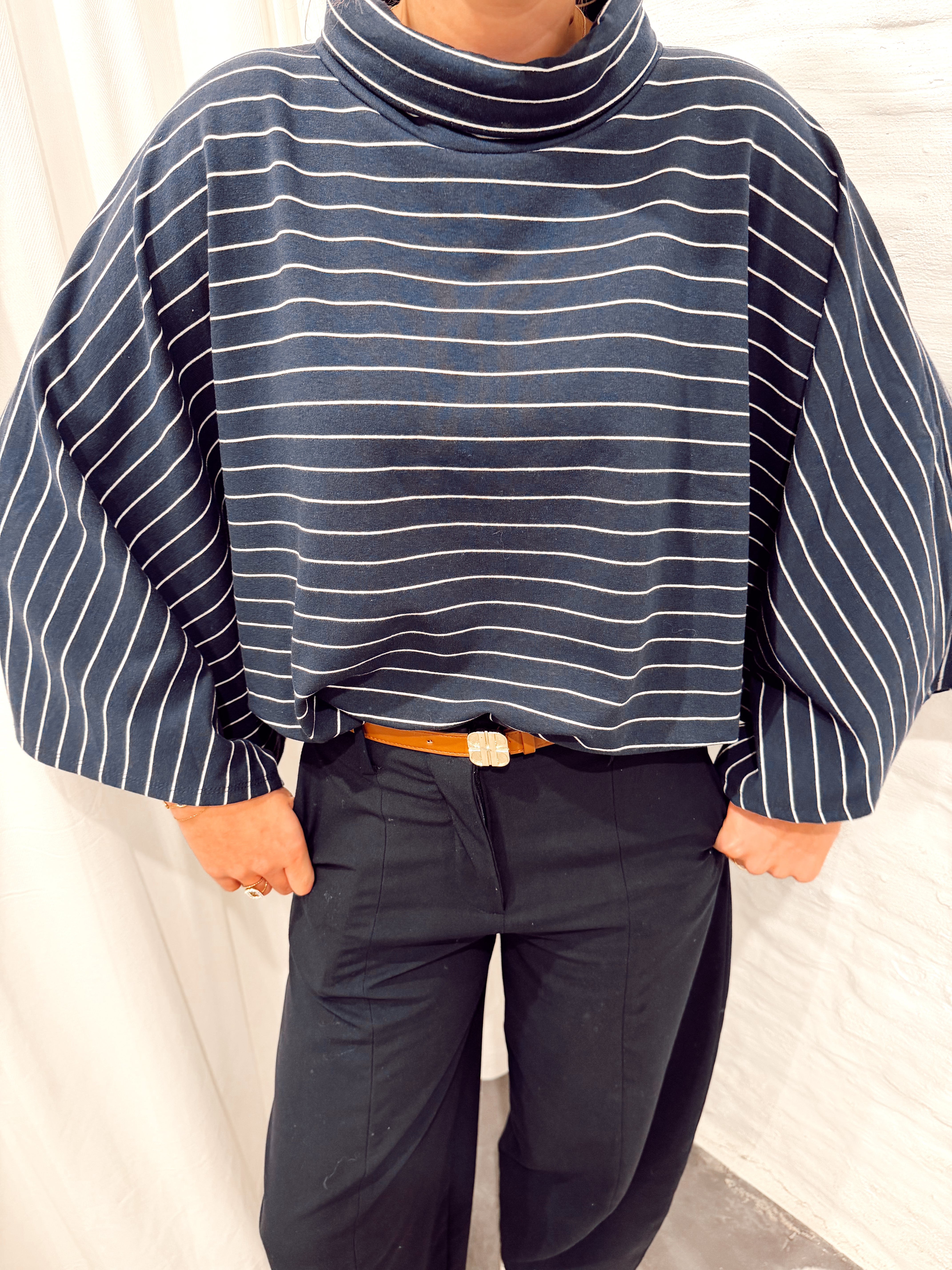 Wide sleeve stripe tee Navy