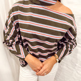 Stripe tee with collar Kaki